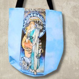 Art Nouveau Mucha Style Tote Bag Woman Illustration Canvas Market Bag NWOT
